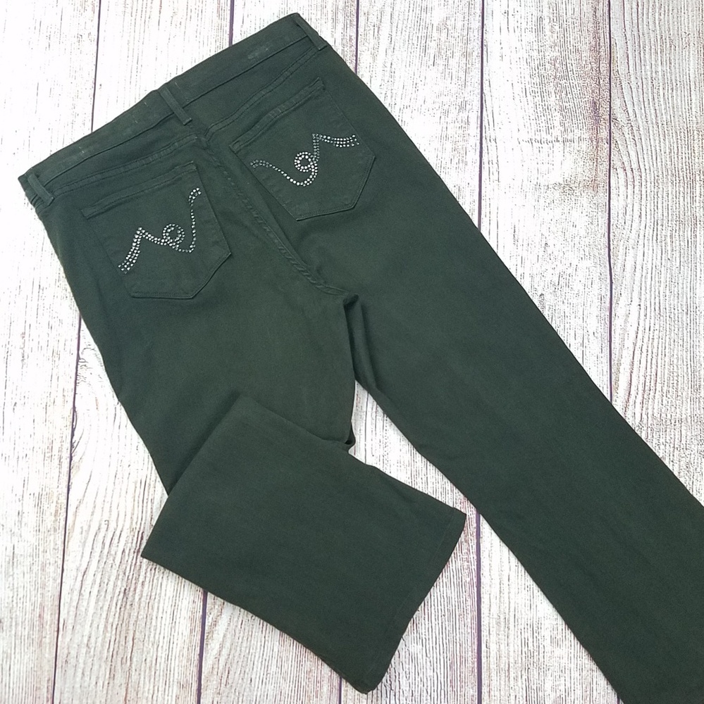 NYDJ bling pocket crop high rise jeans dark green